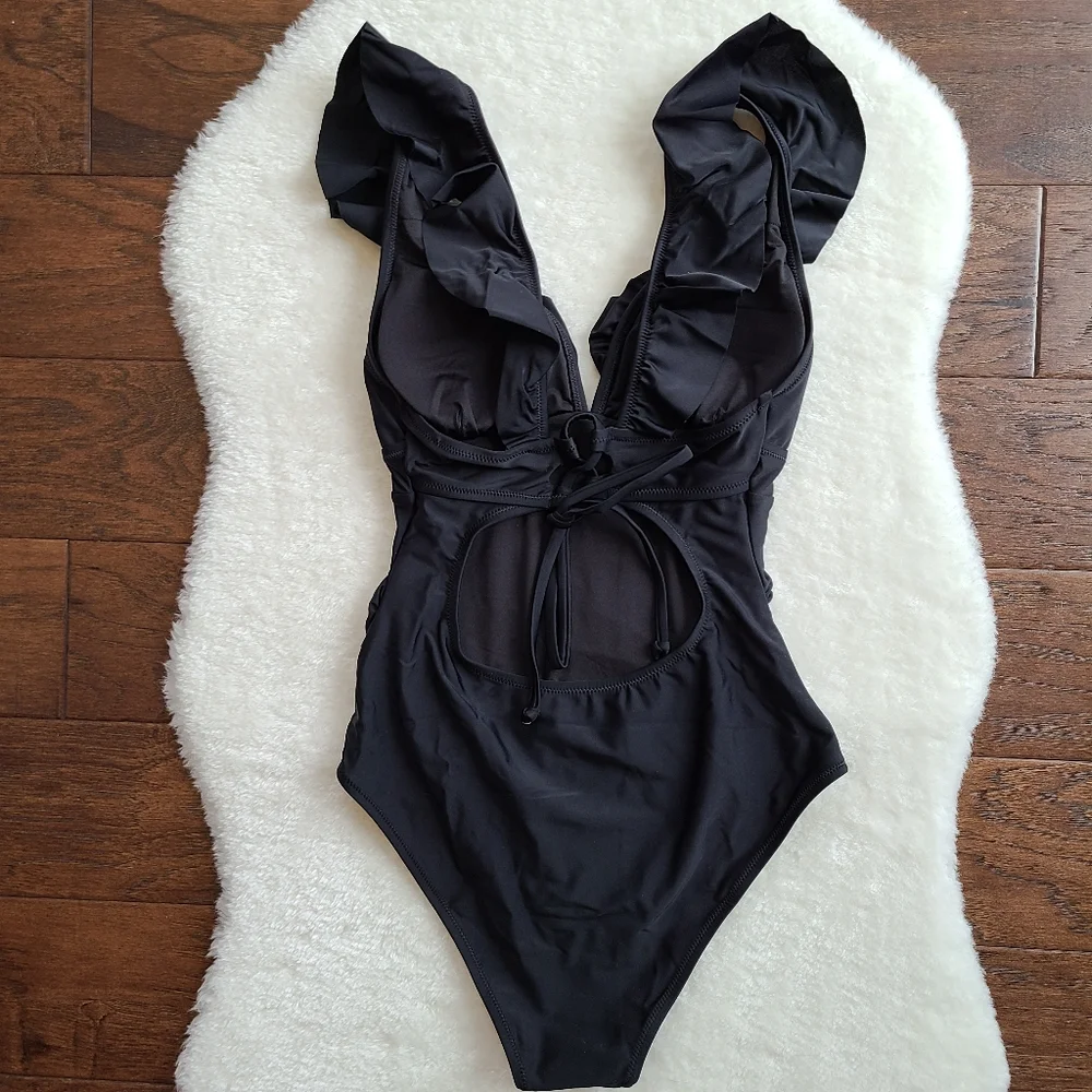 NWT Black Ruffle One Piece Cupshe Swim Suit - Picture 5 of 11
